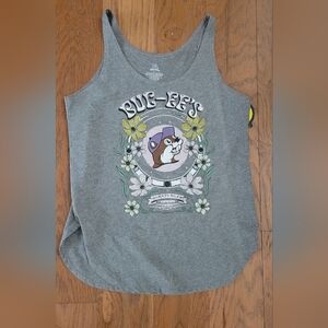 Gray Graphic Tank Top with Floral Chipmunk Design